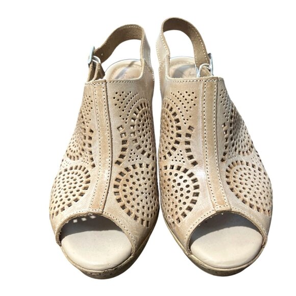 Spring Step Peep Toe Sandals Block Heel Liberty Laser-Cut Leather Size 40 / US 9 - Picture 4 of 10